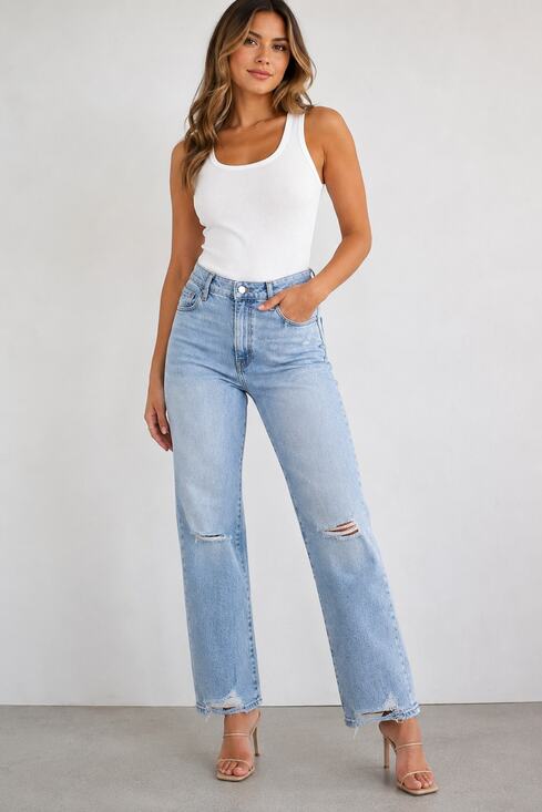 Good American Denim - Good American Good Curve High Rise Vintage Inspired Straight Leg Jeans Size 8/29
